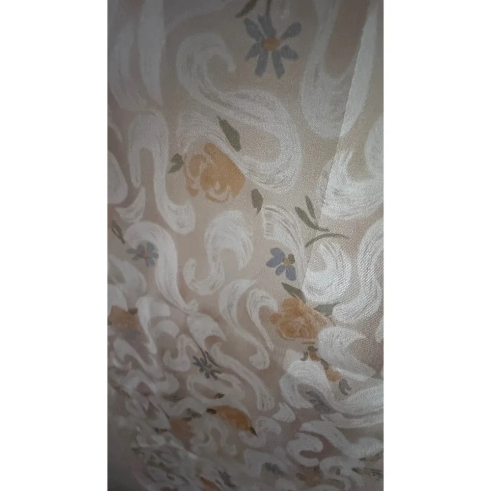 Vera Vintage Silk Scarf Floral Damask Scroll Cream‎ Yellow Blue  Wrap 10x50
